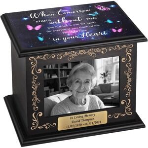 Memorial Urn Keepsake Box Photo Frame Poem Butterflies In Loving Memory